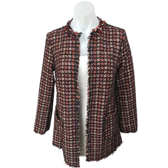 NEW Catherine Malandrino Multicolor Metallic Tread Tweed Fringe Blazer Jacket XS - Picture 1 of 4